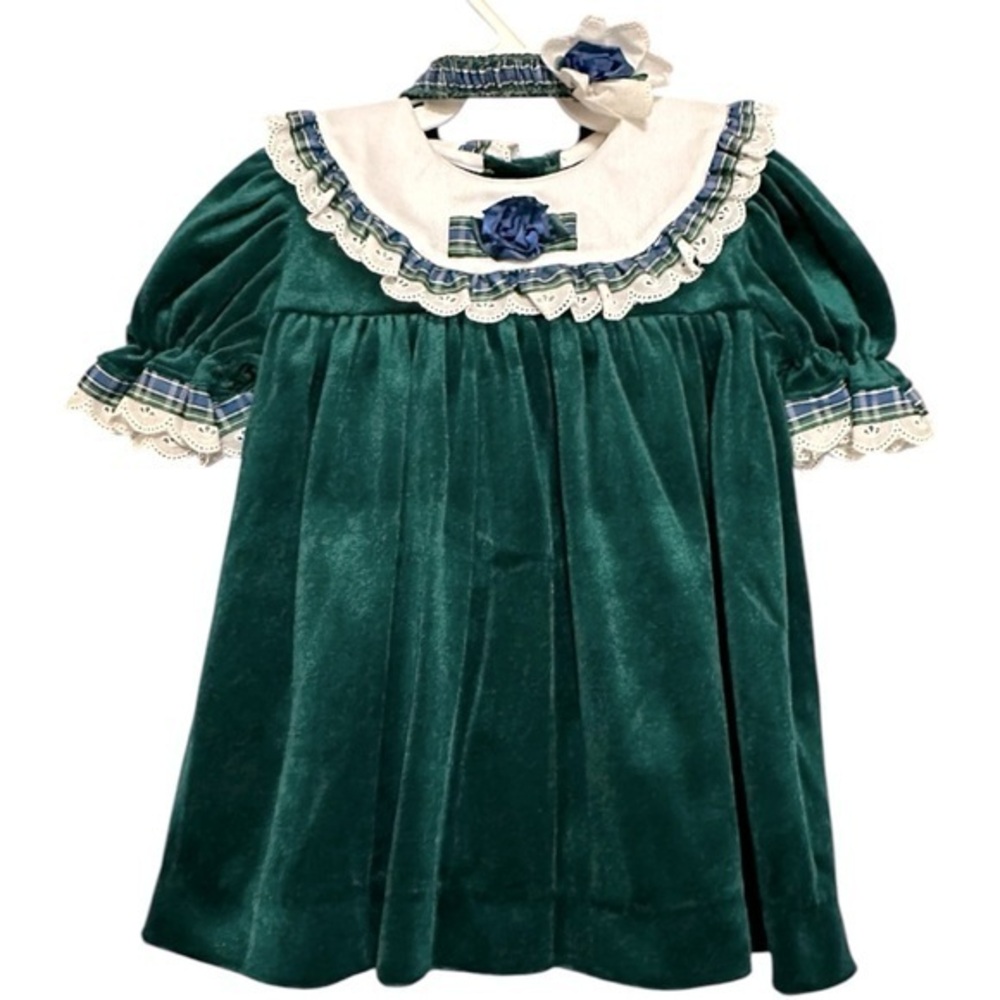 Good Lad of Philadelphia Vintage Baby Girl 18 Mos Green Velvet Holiday Dress
